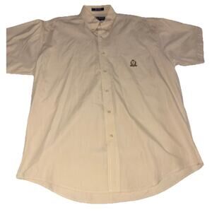 Vintage Ralph Lauren Chaps Shirt Mens L Cream Embroidered Crest Logo Christmas